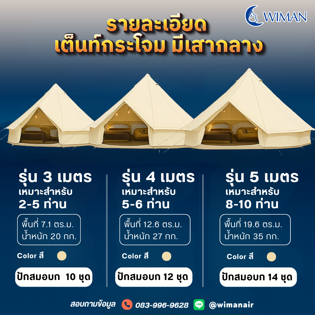 ชุดติดตั้งแอร์เคลื่อนที่กับเต็นท์กระโจมวิมานแบบไร้เสากลาง จาก วิมานแอร์