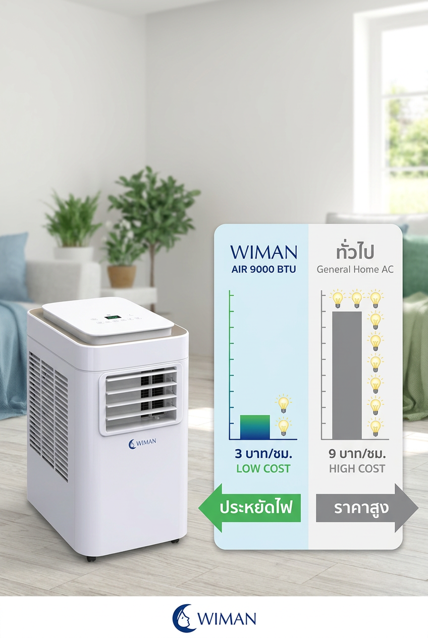 วิมานแอร์ แอร์เคลื่อนที่ 9000 BTU เย็นฉ่ำ ประหยัดไฟ มาตรฐาน มอก.